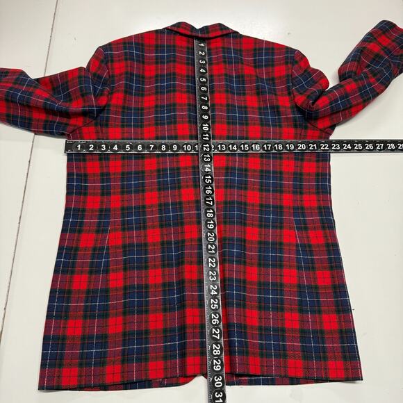 Vintage Pendleton Blazer Womens 14 Virgin Wool Red Blue Plaid Jacket Career - Picture 3 of 12
